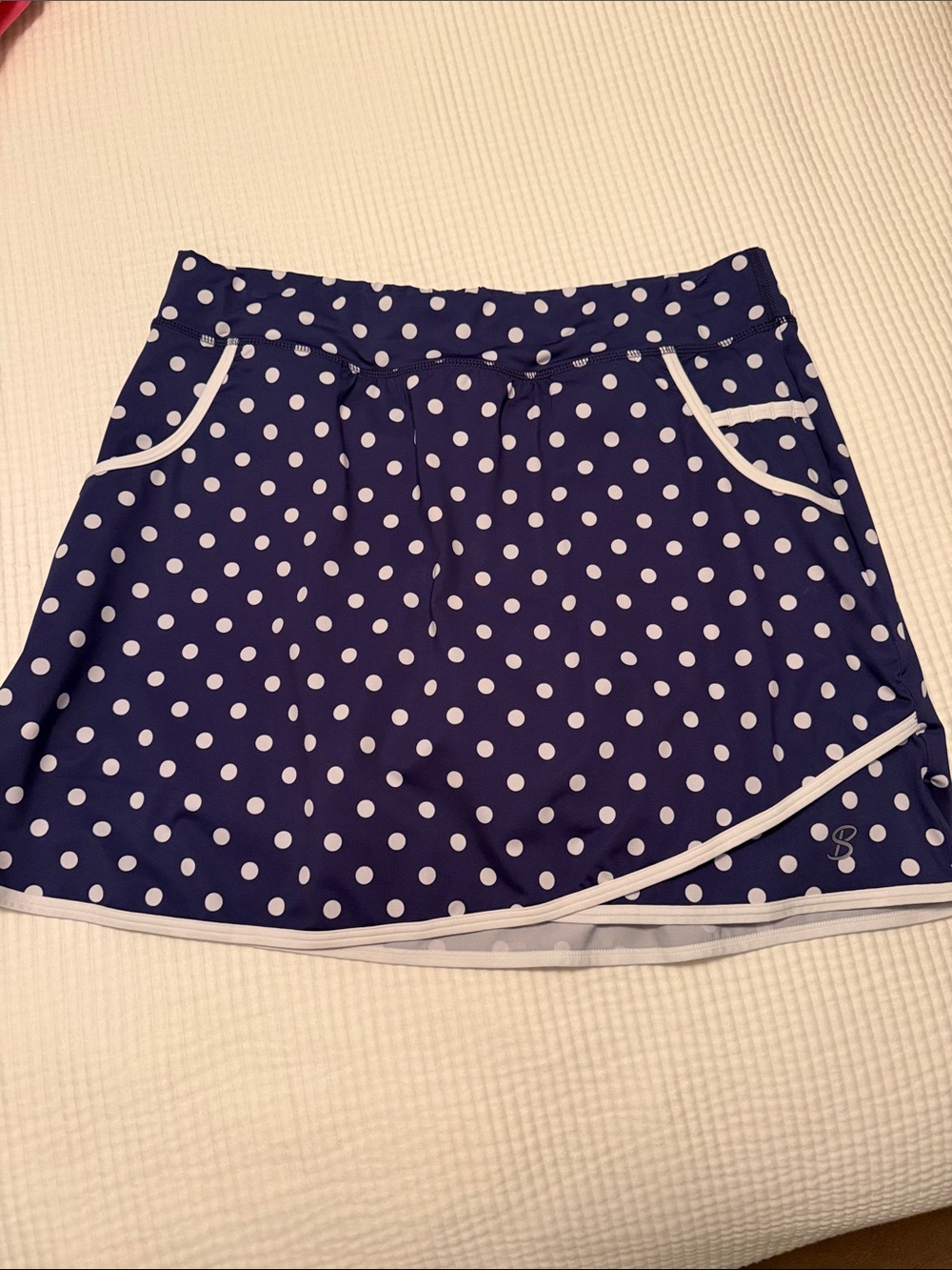Navy Polka Dot Mini Skort with White Trim